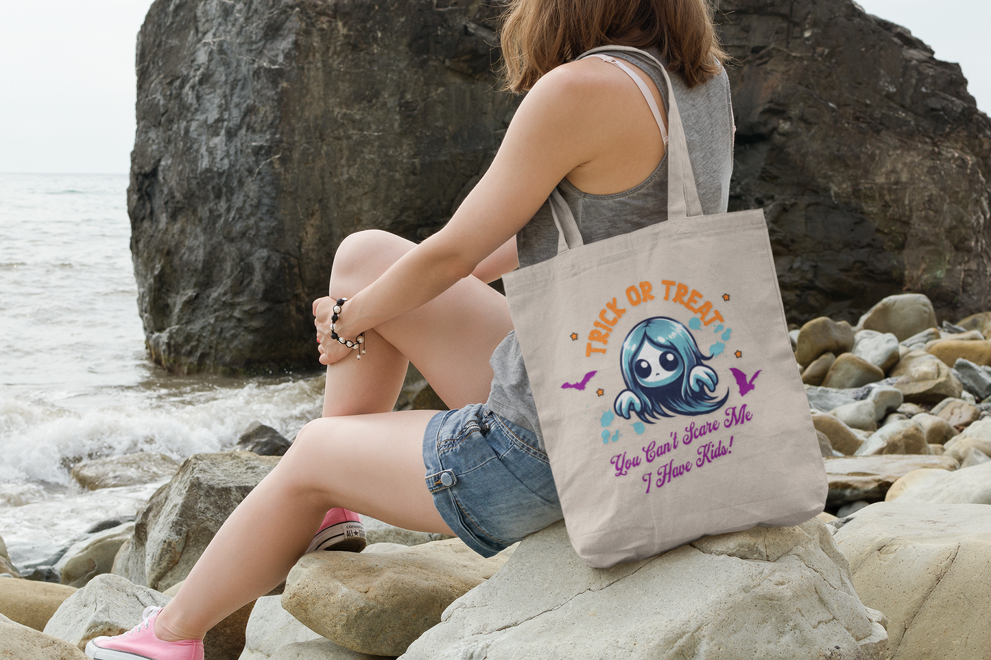 Halloween Tote Bag - Trick or Treat Cotton Canvas Bag, Reusable Eco-Friendly Fall Tote, Spooky Season Gift, Cute Halloween Accessory